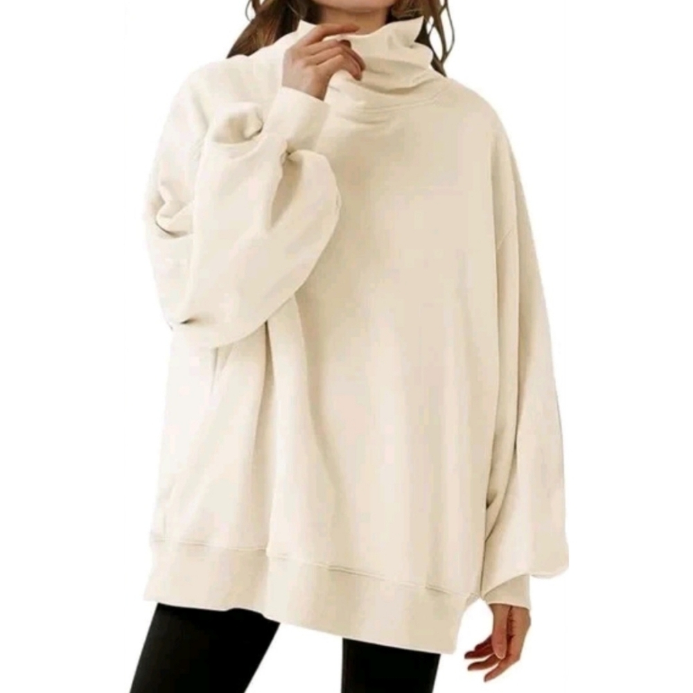 Nap Loungewear Oversized Boxy Turtleneck Sweatshirt M Cream